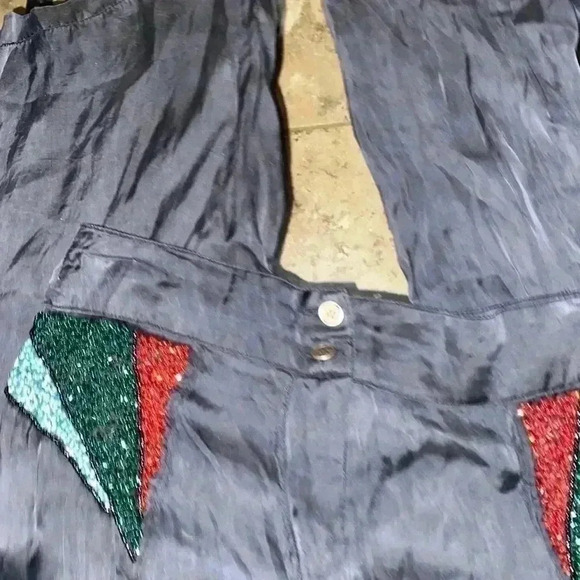 Anthropologie Boho Raga Bead Embellished Silky Satin Whimsical Pants Size S - Picture 8 of 11